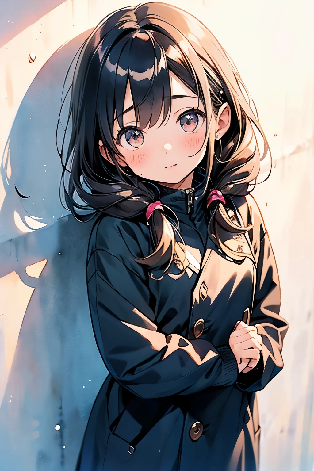  score_9,   score_8_up,   score_7_up, Anime BREAK，High image quality，masterpiece,  best quality,  super high definition, ( Beautiful young girl  :1.3)，Yuko Fukiishi ，winter, Spit out condensation  , A little blush,  (((Yuko Fukiishi.))), black winter coat, watercolor, Half-open, フードup,  Viewers, Borrow Your Face   , sleepy, ((watercolor))