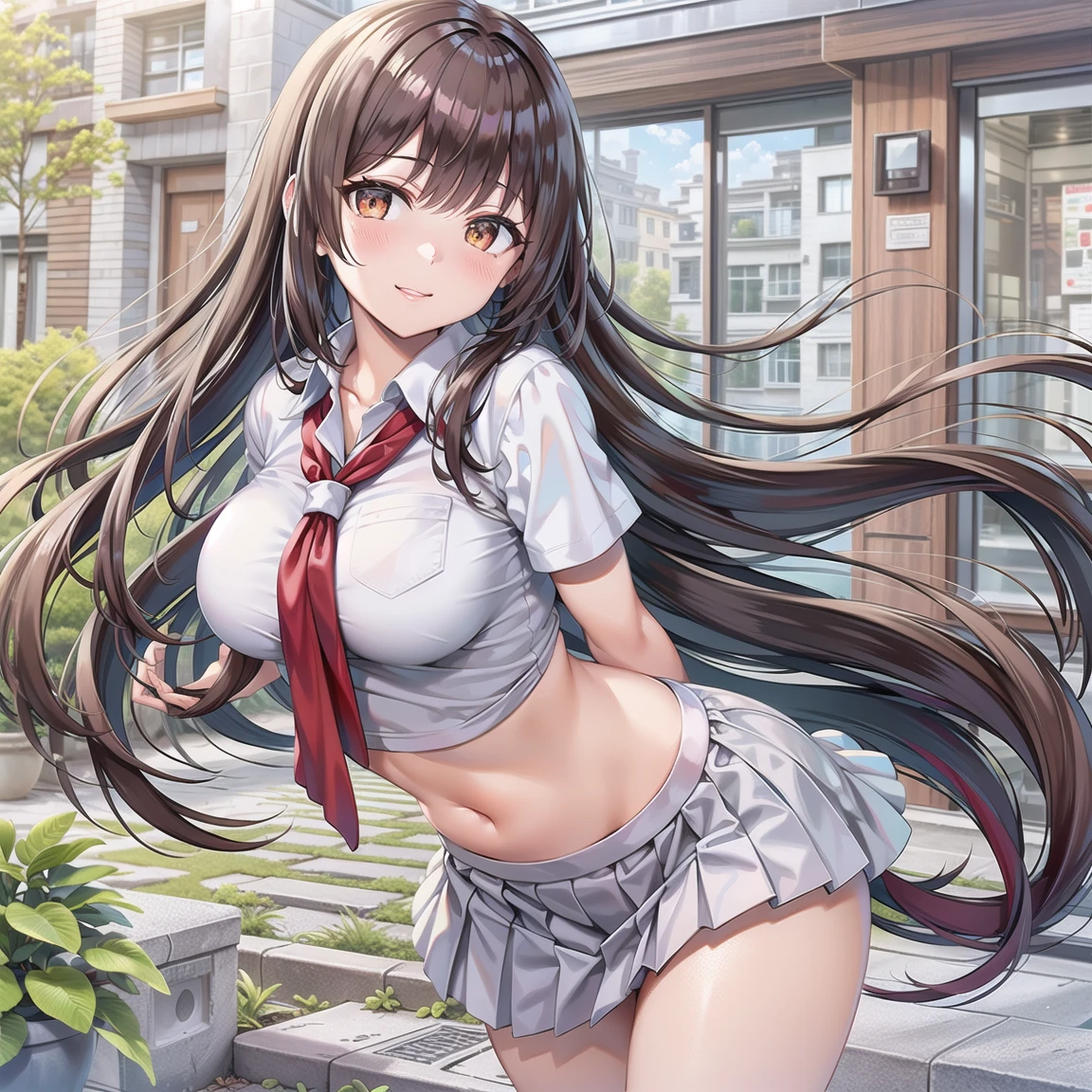 ayanedef, brown hair, brown eyes, long hair,
looking at viewer, bow, , upper body, serafuku, light smile,
masterpiece, best quality, huge breast huge pelvis thick thighs
