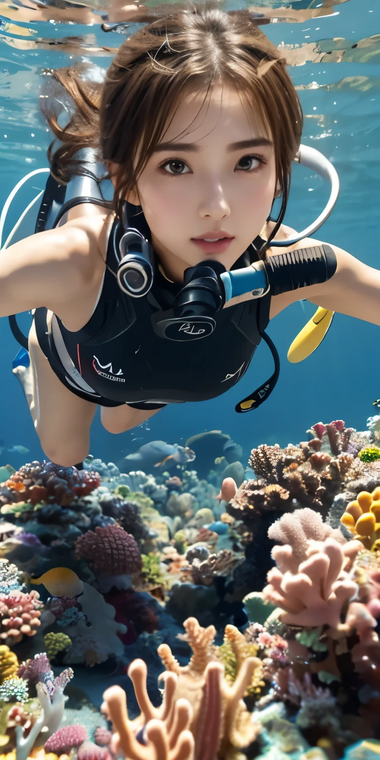 There is a woman in a diving suit and a helmet in the water - SeaArt AI