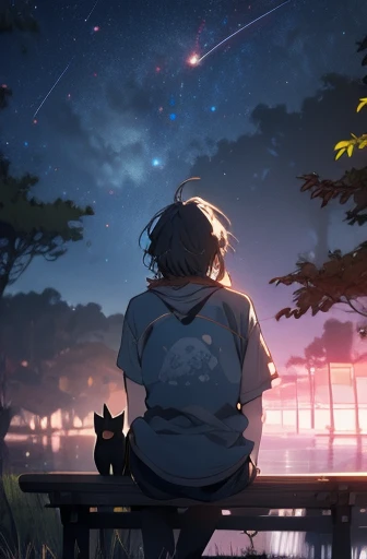 Laid-back boy and dog　Anime girl sitting on a bench looking at the stars, Anime art wallpaper 8 k, Anime art wallpaper 4k, Anime art wallpaper 4 k, 4k Anime wallpaper, Anime wallpaper 4k, Anime wallpaper 4 k, Anime style 4 k, 4K Manga Wallpaper, Gazing at the Sunset. Anime, Anime girl desktop background, Anime wallpaper, Anime background