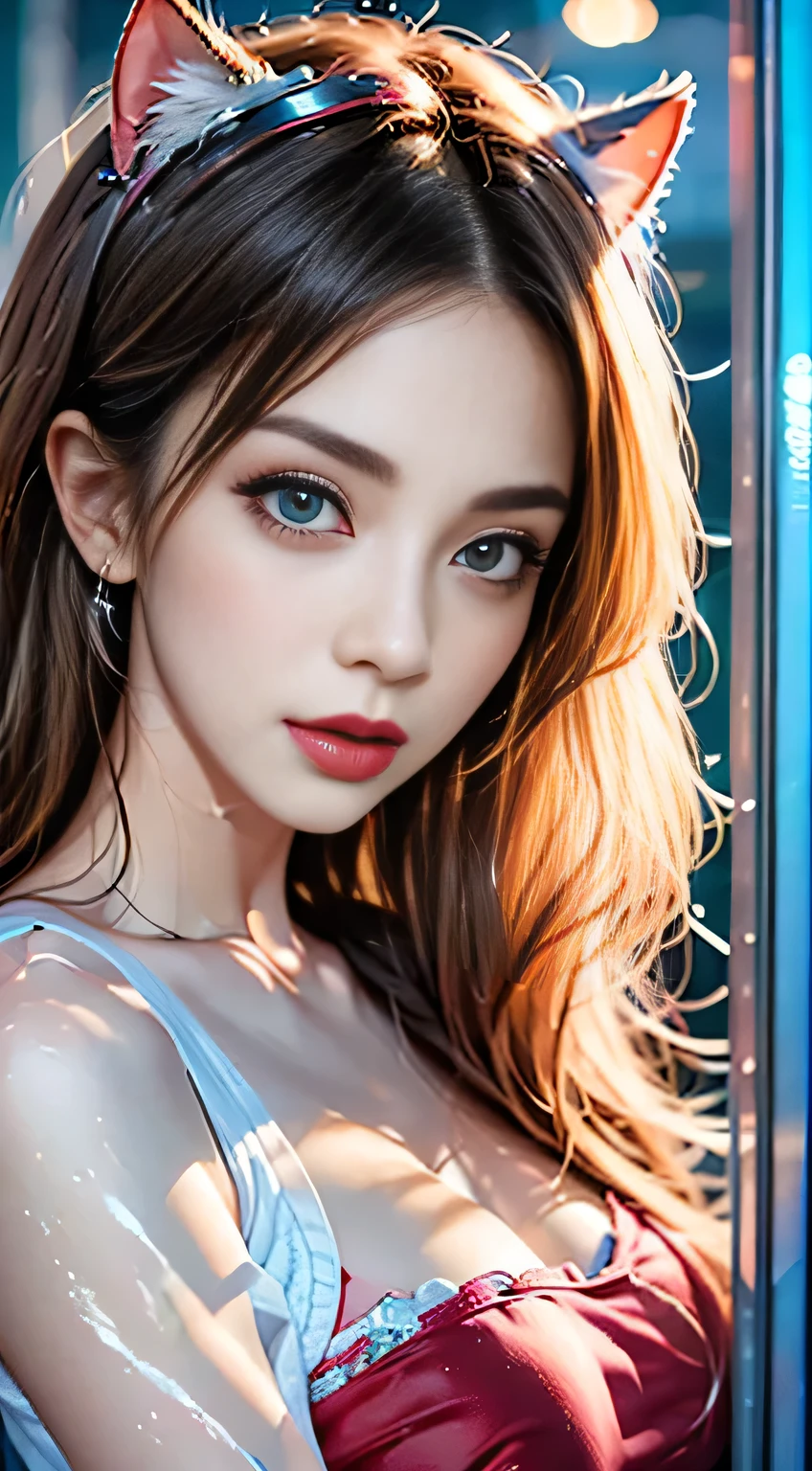  beautiful woman , modern style ，  Top Quality ，Best Look，masterpiece， white cat becoming cat demon ， cat demon makeup  ，White cat ears，The ears are white ， charming ，Realistic Art,  small Chinese super cute face ,photorealism, Dynamic Lighting, Simple modern clothing，  art workstation  , Volumetric Lighting,  very detailed face , 8K Ultra HD ,  warm and comfortable female nest ，pink style， Chinese super cute little face ，floor，Deep Shadow,  dark hair , Cosy girls' bedroom， woman sitting cross-legged on the floor ，behave in a spoiled manner，cute， can't stand on the floor ， holding a beautiful cute Persian cat， Most Beautiful Face,  exquisite makeup ，,  Ultra-realistic ,  well done eyes ,  eye bags under wet makeup , Red lipstick, Wearing snow-white clothes ， holding a beautiful snow-white Persian cat，Long-haired cat， refinement ，Advanced Perception ，Modern Casual Outfit ，White clothing，Comfortably，close-up of the main character, (background details 1.8), high-density image ， Ultra HD, 8K quality,  detailed pixels ，