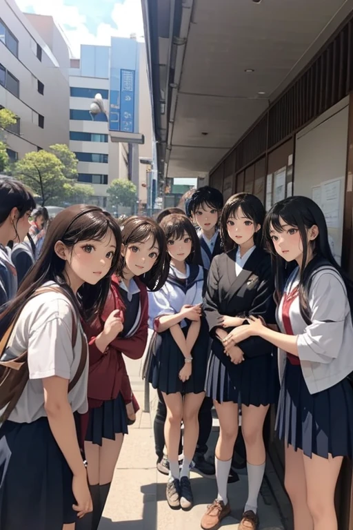   Female teacher pees while taking a group photo with lots of students、The female teacher&#39; Female teacher who couldn't stand it and peed 、The female teacher多くの生徒に囲まれています、Urinary incontinence、from below 、(The teacher wears a white suit、 white miniskirt 、 high heels、  perfect figure 、 very beautiful、The female teacher恥ずかしがる、)
 Lots of students watching 、All smiles、 Japanese High School Girl 