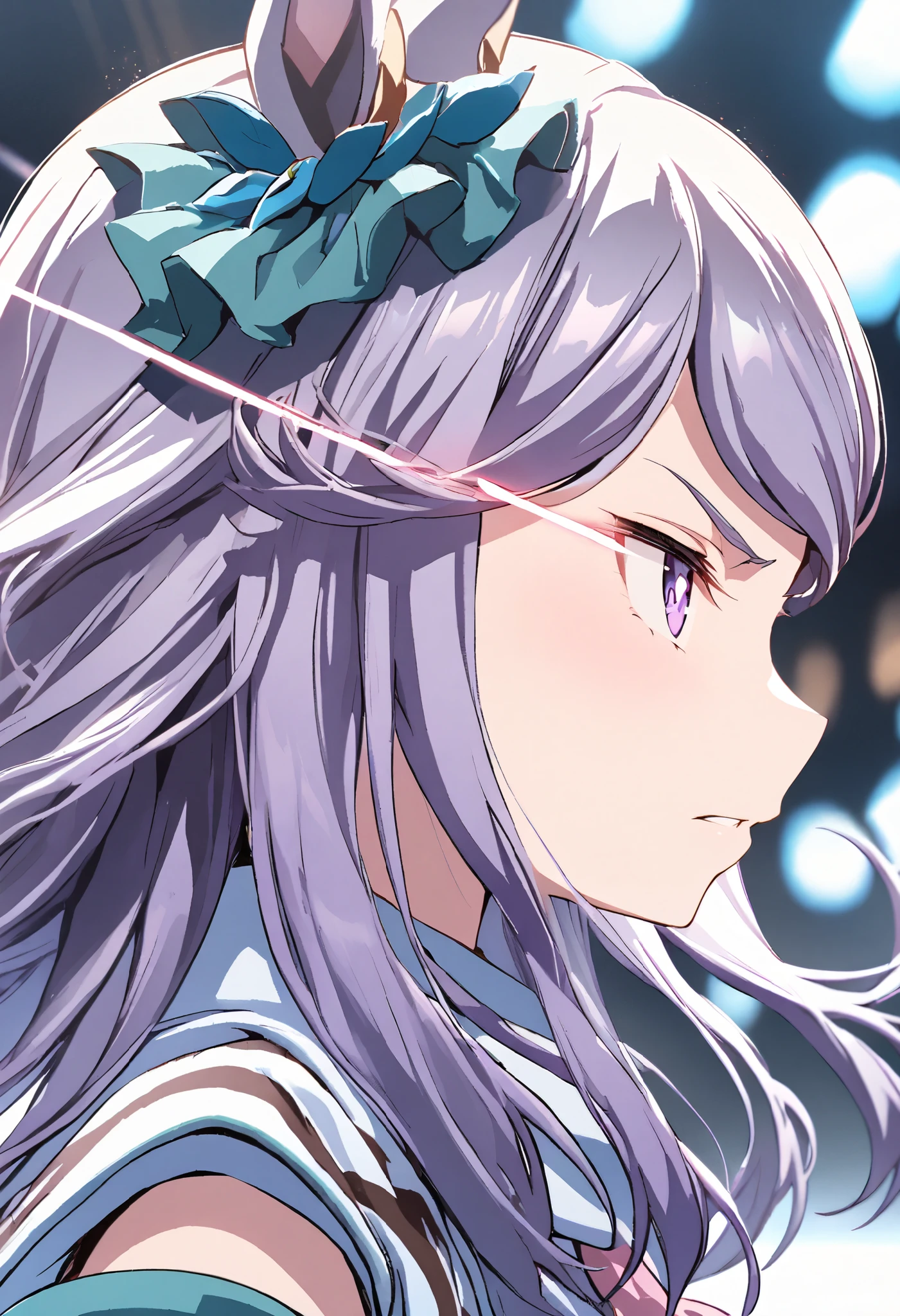 mejiro mcqueen \(Uma Musume\), Horse Girl, Serious face,  close-up , profile, glowing eye trail, Blur,