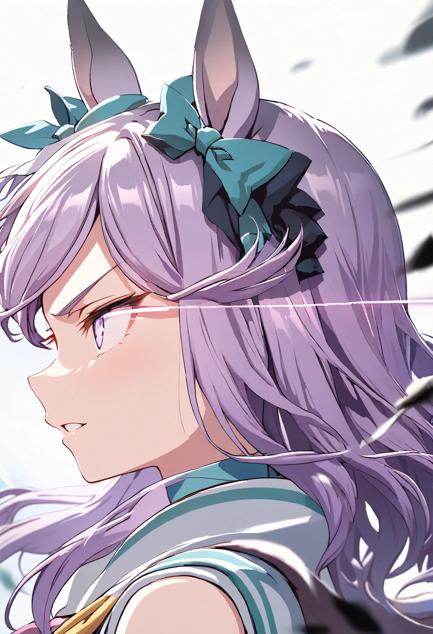 mejiro mcqueen \(Uma Musume\), Horse Girl, Serious face,  close-up , profile, glowing eye trail, Blur,