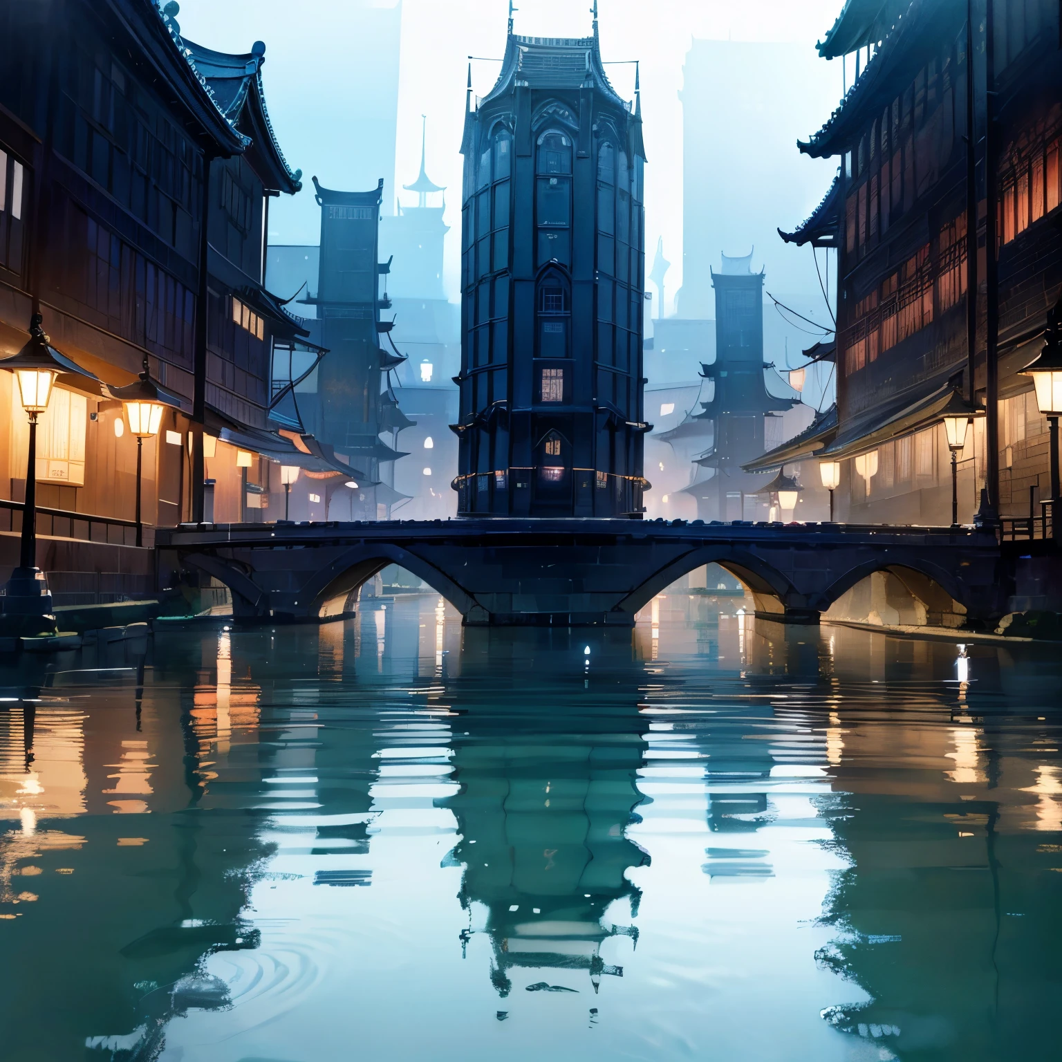 ((masterpiece)), ( best quality ), ( Details), ( hyperreal), (Illustration), ( high definition ), (32K), (非常に Detailsな), (best Illustration), ( Official Art), {{masterpiece,  best quality ,  extremely detailed CG ,  unity 8k Wallpaper  ,  Movie Lighting}}, (( panorama)),  Cityscape reflected on the surface of the water 、Exquisite architecture、きらめくreflection、 moody lighting 、 Cinematic Atmosphere 、 vibrant colors、Atmospheric Haze、 dramatic shadows 、 Gentle Tranquility 、 Architectural Details 、Rippling Water、Dramatic perspective 、Fascinating Symmetry 、 photorealistic quality、 Cinematic Composition 、masterpiece、8k、超 Details、 under vie 、 Digital Painting , 湖の上に浮かぶ廃墟となった古代都市のstreet,  A vast city is reflected on the surface of the water  , reflection,  high definition , (( panorama)), street