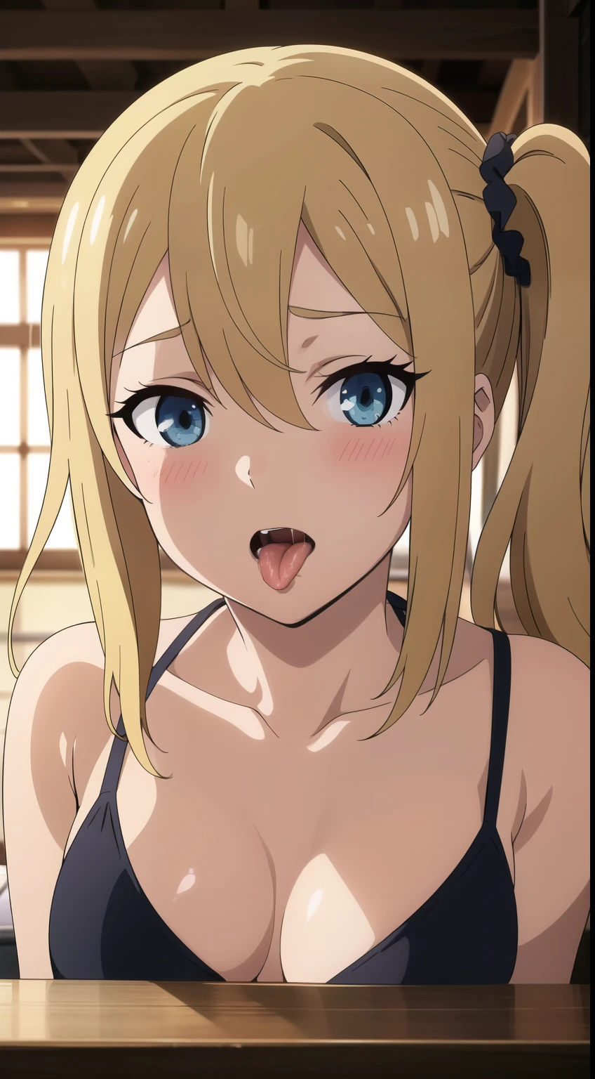 hayasaka,blonde hair, blue eyes, hair Scrunchie, side ponytail, Scrunchie, 1 girl, hair ornaments,alone, hair between eyes,((nffsw, bikini, blush, bearish sentiment), (sticking out tongue, focus on the mouth, open your mouth, tongue, saliva, open your mouth, you can see inside the mouth, open your mouth, stick out tongue, look up, attractive)),
beautiful character design, perfect eyes, Perfect face, expressive eyes, looking at the viewer, Appear on knees,in the center of the image, official art, High Definition CG Unity, Perfect lit, bright_front_face_lit, (table top:1.0),(Highest_quality:1.0), 4k, Super detailed, photograph, 8K, nffsw, High resolution, (absurd:1.2), kodak portrait 400, film grain, Lens flare, (lively_color:1.2),