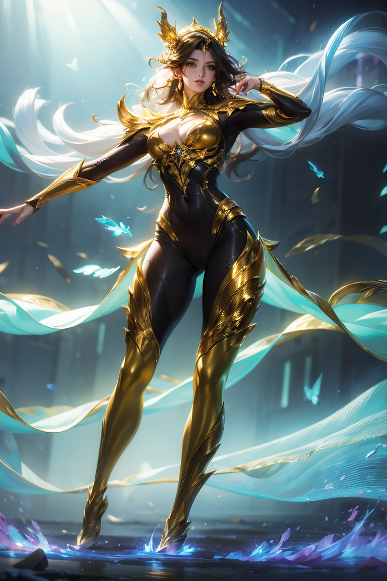 Wear a suit、Arav woman is running on black background, Gold body painting, Golden Body, Golden Bodypaint, dynamic active Running posture, Running posture, smooth Goldpi, elegant Golden Body, Body and leg robotics, sprint, Exaggerated muscular physique, Goldpi, sleek gold armor, Physically Based Rendering, human body breaking away