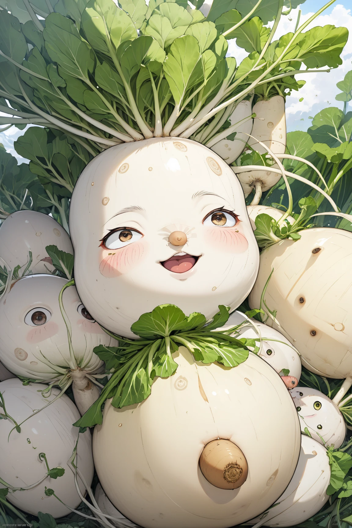 ( best quality, very detailed depiction, incredible high resolution,High quality anime drawings), dandy face daikon, daikon eyes , daikon nose ,Daikon mouth , daikon limbs , beautiful daikon , curvy daikon,