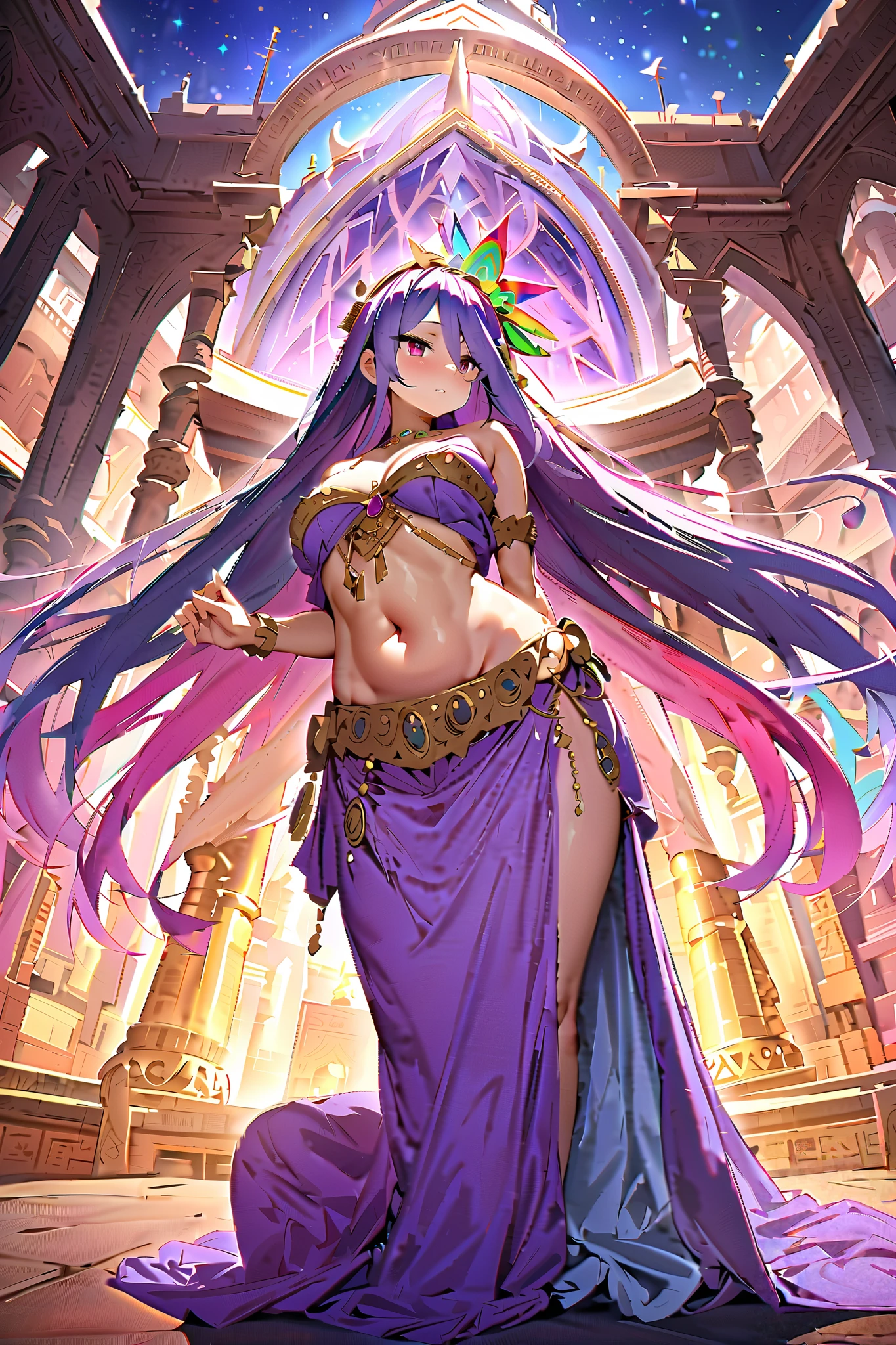 Queen Azshara has long, flowing Sticky octopus hair that is primarily blue, with streaks of purple and green. Her skin is a pale blue color, and her eyes are blue with elongated pupils. She wears a flowing, strapless gown that is primarily blue and green, with intricate patterns and designs that run down the length of the dress. She also wears a gold headdress, with a large gem in the center, and several gold chains that hang from it.
Her body type is tall and slender, with long limbs and graceful curves. She exudes an air of confidence and power, which is fitting for a queen.
Overall, Queen Azshara is a striking and powerful character, with a unique and memorable appearance that has made her a fan favorite in the "World of Warcraft" universe.