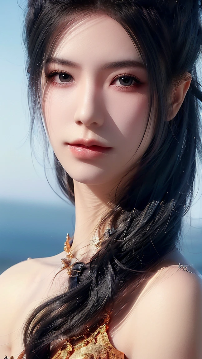 (Heavy chest)、Highest quality、masterpiece、Ultra-high resolution、(Black Dragon Armor)、(((Metal製))),(((huge tits)))、(((White micro bikini with attention to detail))),(Wearing a beautiful crown made of jewels),(Photorealistic:1.4)、RAW Photos、1 girl、(((Random Hair))、(((Take various poses)))、Glowing Skin、(((Black Dragon)))、Intricate and gorgeous hair ornaments、(Looks like a gorgeous jeweled necklace)、(Someone who looks at me with gentle, goddess-like eyes)happiness:1.2)、(Metal Bikini Background)).((Beautiful coral and sea background))、Steep cliffs、(Ruins Background)、((Ultra-Realistic Details))、Portrait、Global Illumination、(Sexy pose)、Shadow、Octane Rendering、8k、huge 、Bare skin exposed in the cleavage、Metal、Intricate decorative details、More about Japan、Very intricate details、Realistic Light、CG Society Trenrow Eyes、Eyes shining at the camera、Toostook、(Veil)、(((Heavy Big))),Bright eyes shine、Underarm、