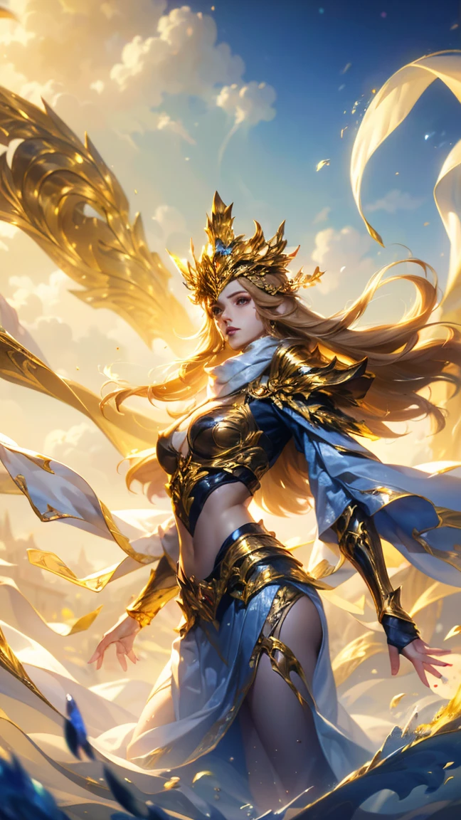 best quality,masterpiece,Ultra-high resolution,(photoactual:4:0),The Golden Palace,A beautiful Eastern Nine-Tailed Fox Empress,long hair shawl,Big breasts,thin waist,Wearing a black dragon and phoenix robe,Sitting on the Dragon Throne