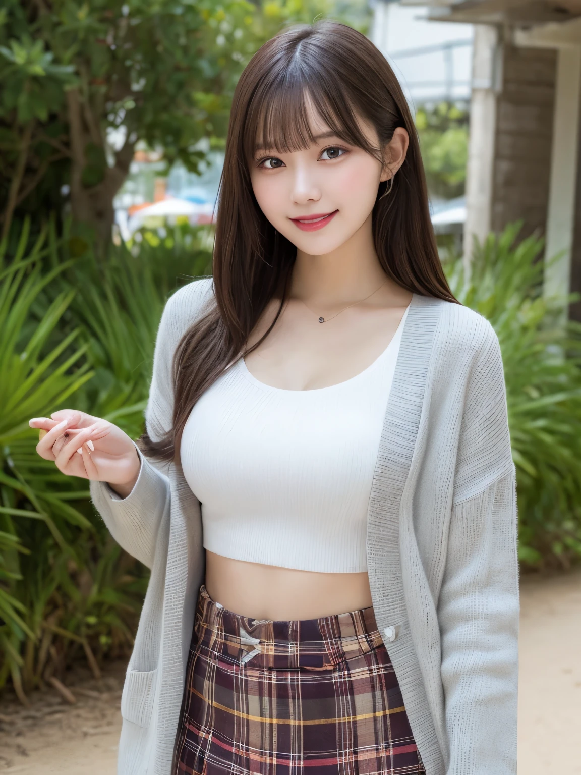 {Highest quality}、{so beautiful}、{Highest quality}、{Best illustrations}、super high quality、Japanese Girls１people々、Casual clothing、mini skirt、Yellow panties、Attractive thighs、Spread your legs wide、Open your chest wide、Face of joy、Small breasts、smile、No underwear、Sitting、Raise your knees、look forward to、Fold up the hem of the skirt a little