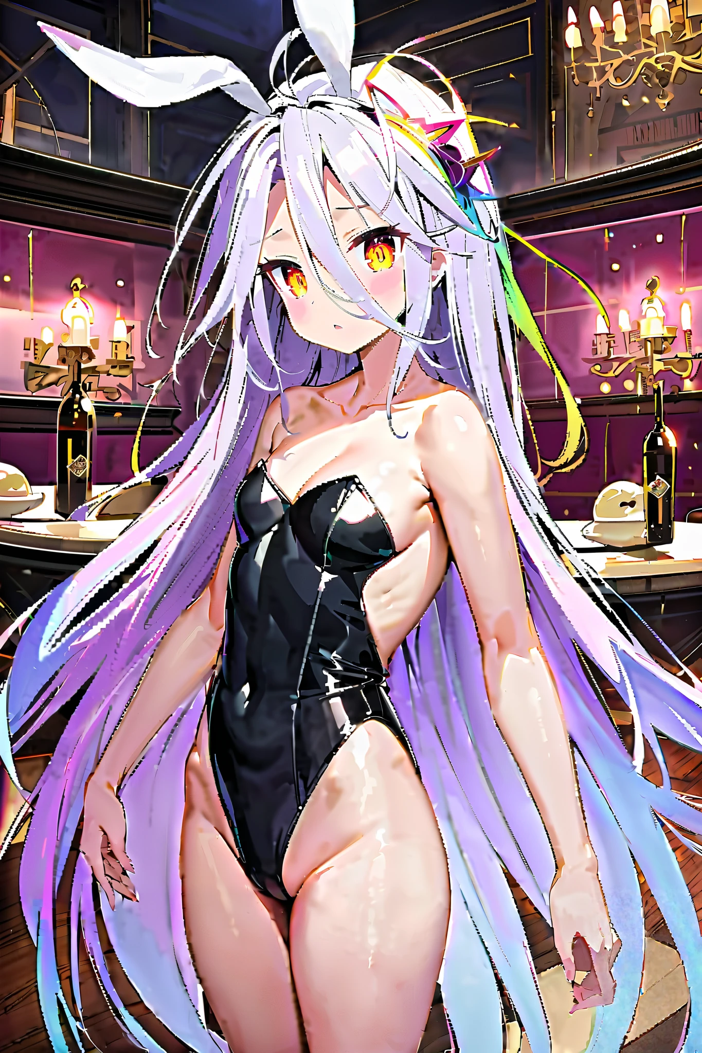 Pink Hair、ピンク目girl、Small breasts、Hair Bun、girl、Small breasts、Lolita、Bright smile、Looks about 、Petan Musume、short、目のhighlight、Sexy thighs、Bunny Girl Costume、Black rabbit ears、casino、Super sexy bunny girl、Please show me your armpits、Your eyes are so beautiful、highlight