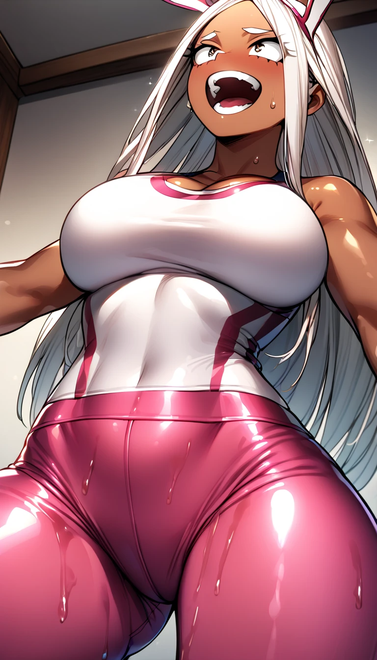     My Hero Academia  、Bunny ears、White Hair、Long Hair、 Dark Skin 、   My Hero Academia   、shiny pink yoga pants、 、Smooth and tight ,  Clear Skin,, bed、 orgasm 、calm、One girl and one guy、Big Breasts、Shooting from directly below、 excited、 wet 、Sweaty、