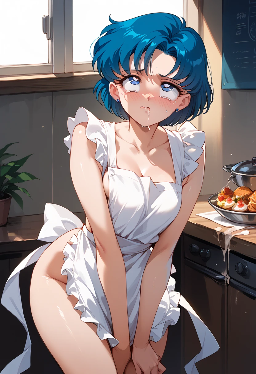 masterpiece, high definition , best quality,8k (Sailor Mercury, Mizuno Ami,short hair)(Completely naked, naked apron, rolling eyes,orgasm) embarrassed 