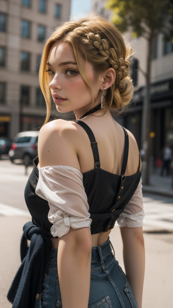 Blonde woman, braided updo