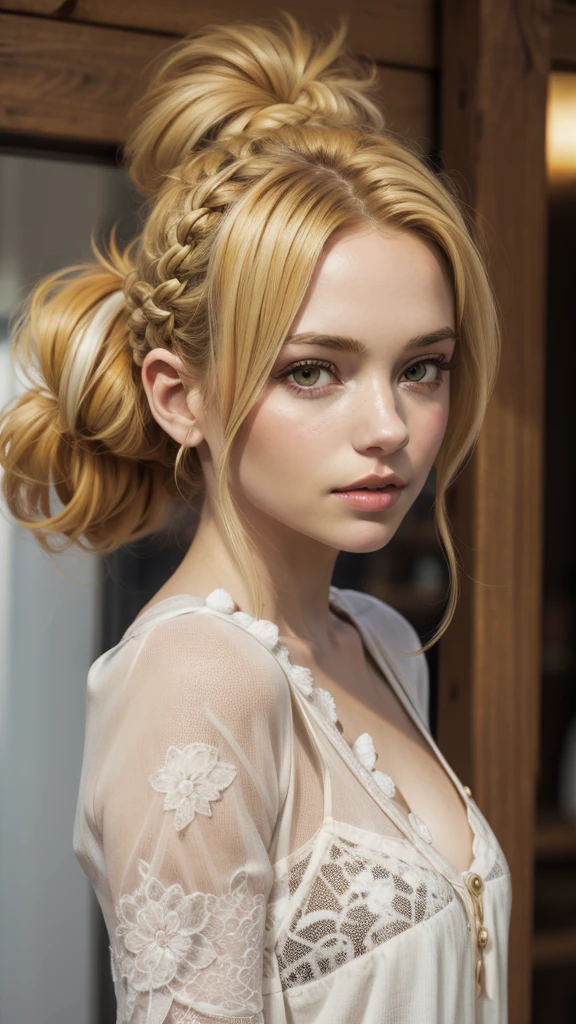 Blonde woman, braided updo