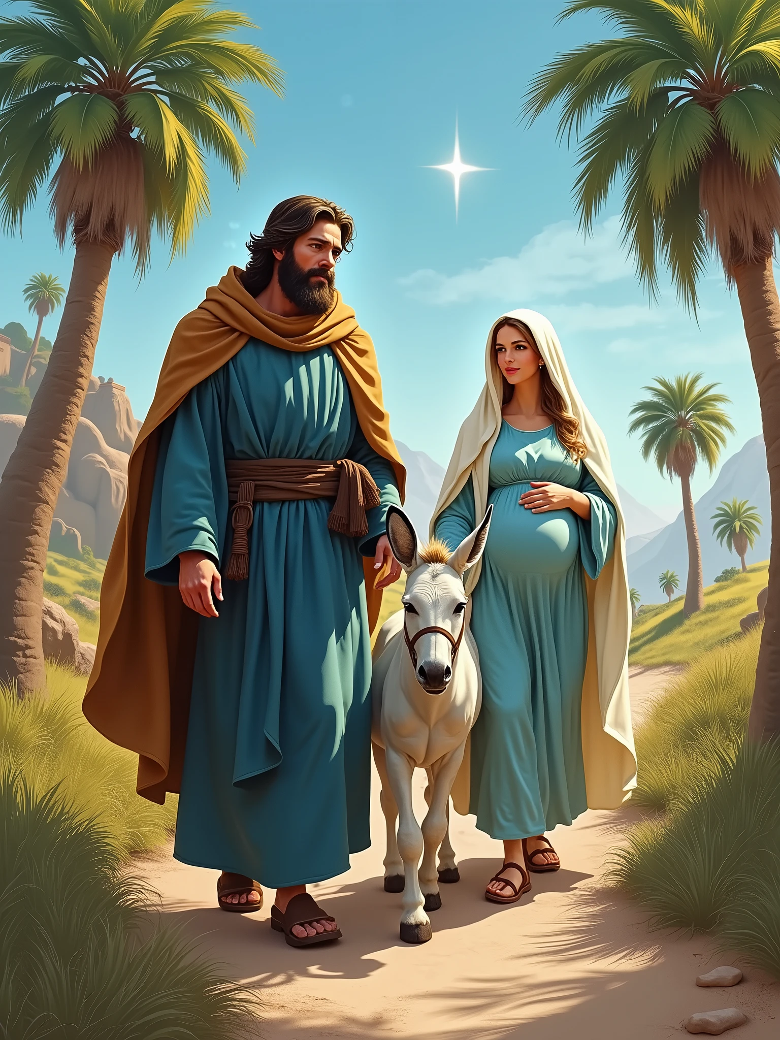 pregnant virgin mary walking with joseph
