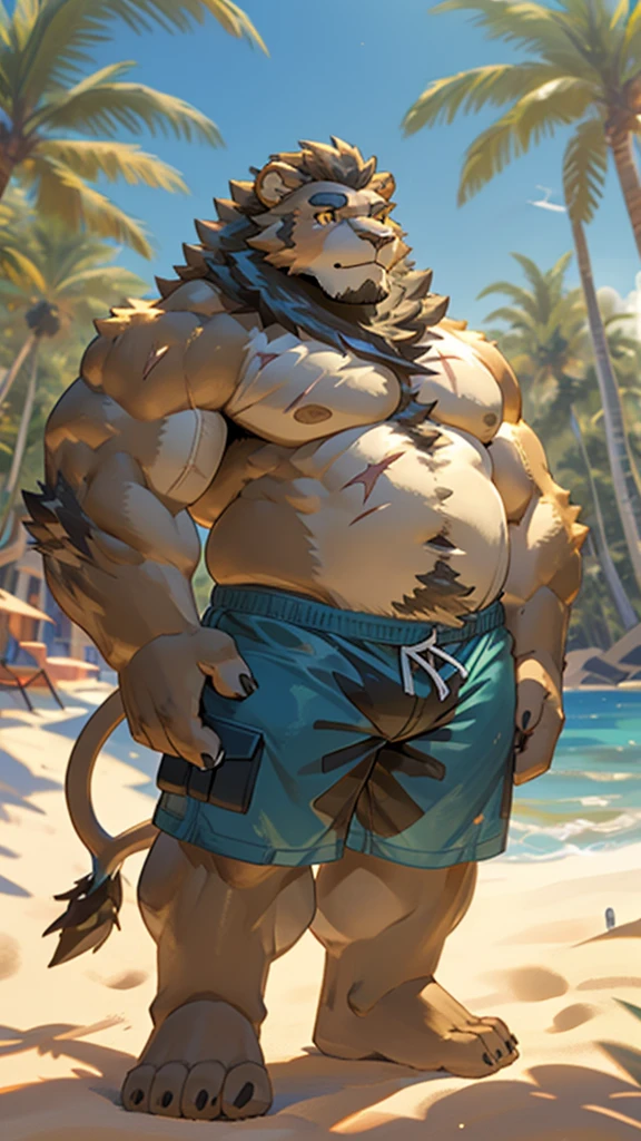 Rattlesnake, exaggeratedly muscular, detailed eyes, prominent and dilated veins, alpha male, oily skin, huge pecs (huge: 2.5), sensual expression, nicebulge, sexy pose flexing biceps, huge ass, sexy expression, (full body), wearing white thong (small, tight), on a sunny beach(palm trees, blue sky).