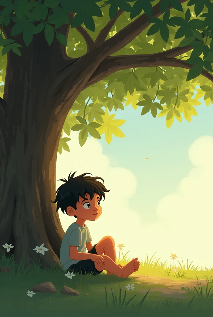 A boy broken heart samir in seet in the under tree