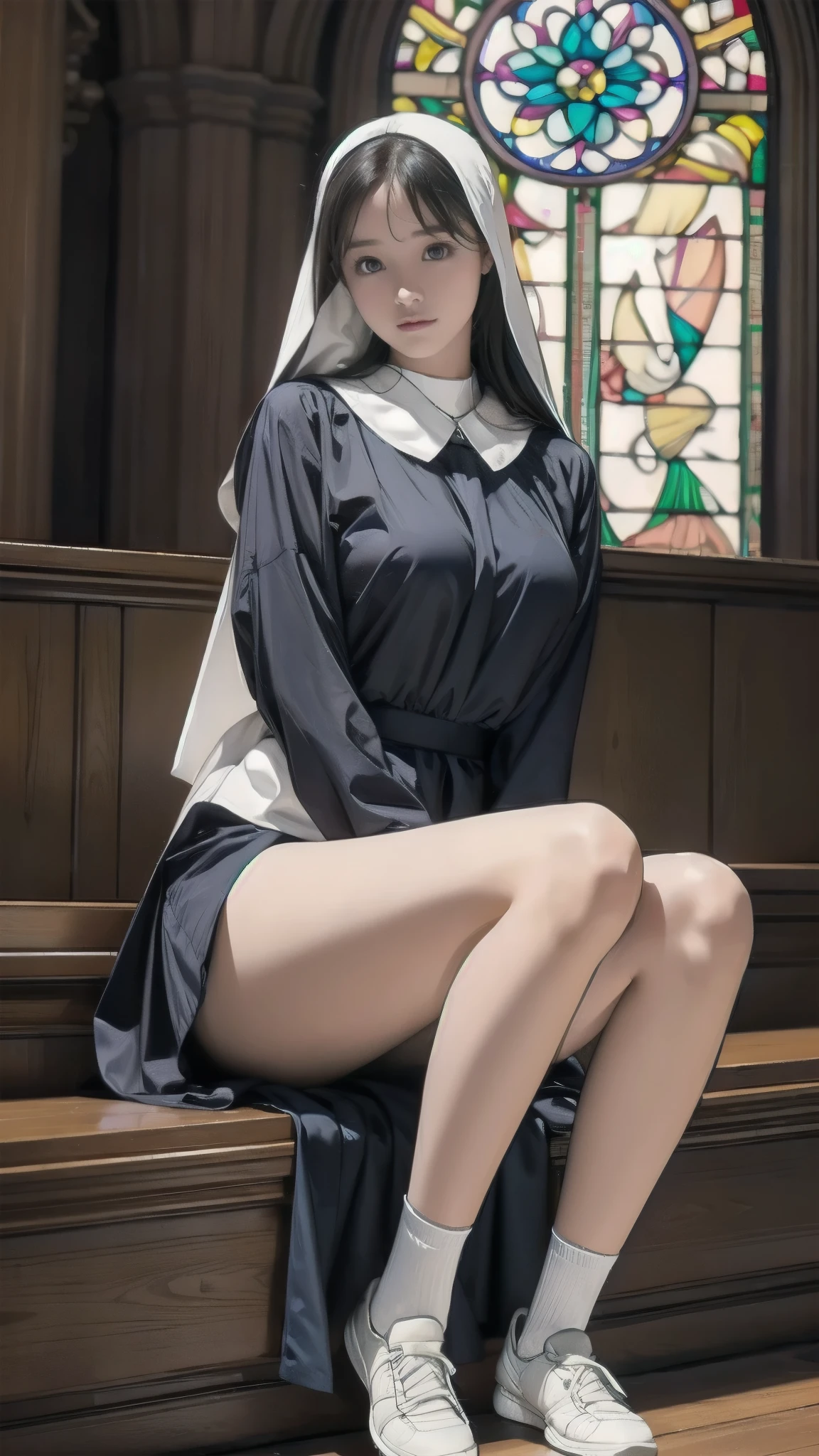 Nun in frontal nude wearing only the veil