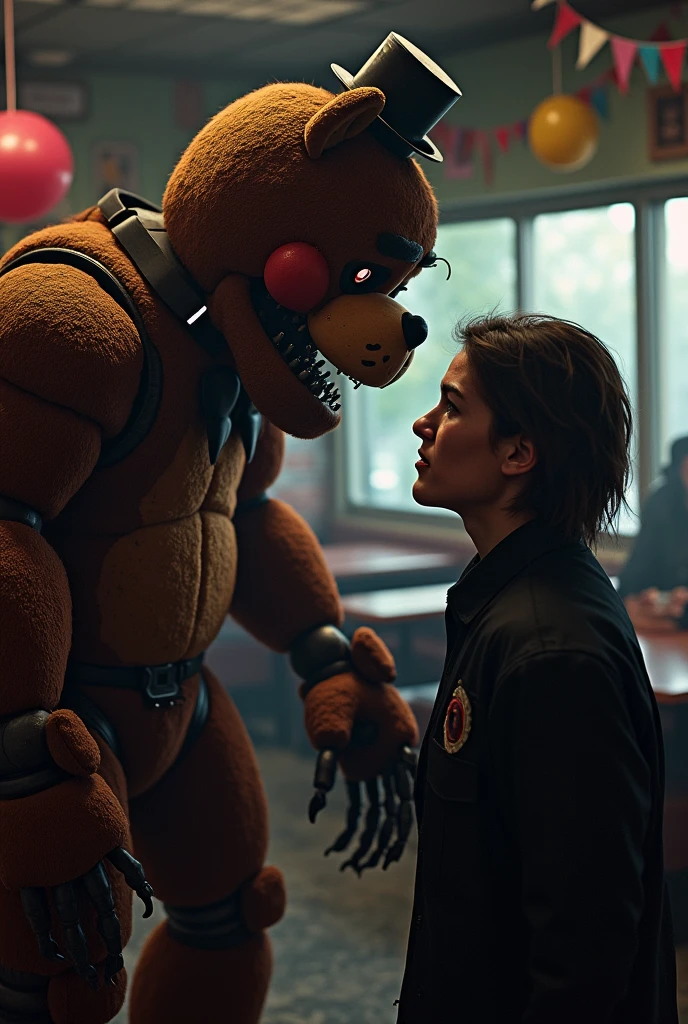 Terrifying animatronic red bear with an animatronic purple rabbit at his side. FNAF style