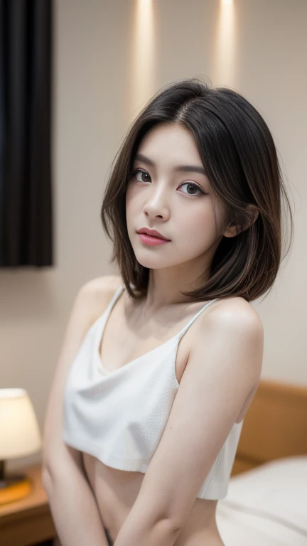 ((Top quality, 8K, Masterpiece: 1.3, Super A high resolution)), (Clear focus: 1.4), Japanese woman, 20 years old, Mayu Hotta, cute, alone, full body Esbian, cute miniskirt (body Wiggle: 1.1 ), Light peel ((black hair), ponytail)) White underwear, ⦅Full body image⦅⦅Full body image⦅⦅Full body image⦆(Fabric details, Fabric details, Thin: 1.5, Very detailed face, Very Detailed face, detailed face, fine eyes, narrow eyes, moist eyes, double eyelids, natural skin, red cheeks, fine skin, sweating, glossy skin, glossy skin, glossy skin, shadow skin, glossy skin, makeup, Fine lips, ruddy lips, smile, Break HA, (big breasts):1.1), beautiful leg lines, beautiful long legs, looking at camera, BREAK, natural light