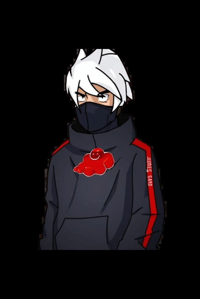 1boy, 1eye only, white hair, red eye, black sash shirt, white shirt, black sleeves, black pants, red tentacles in back, mechanical tentacle, looking on side