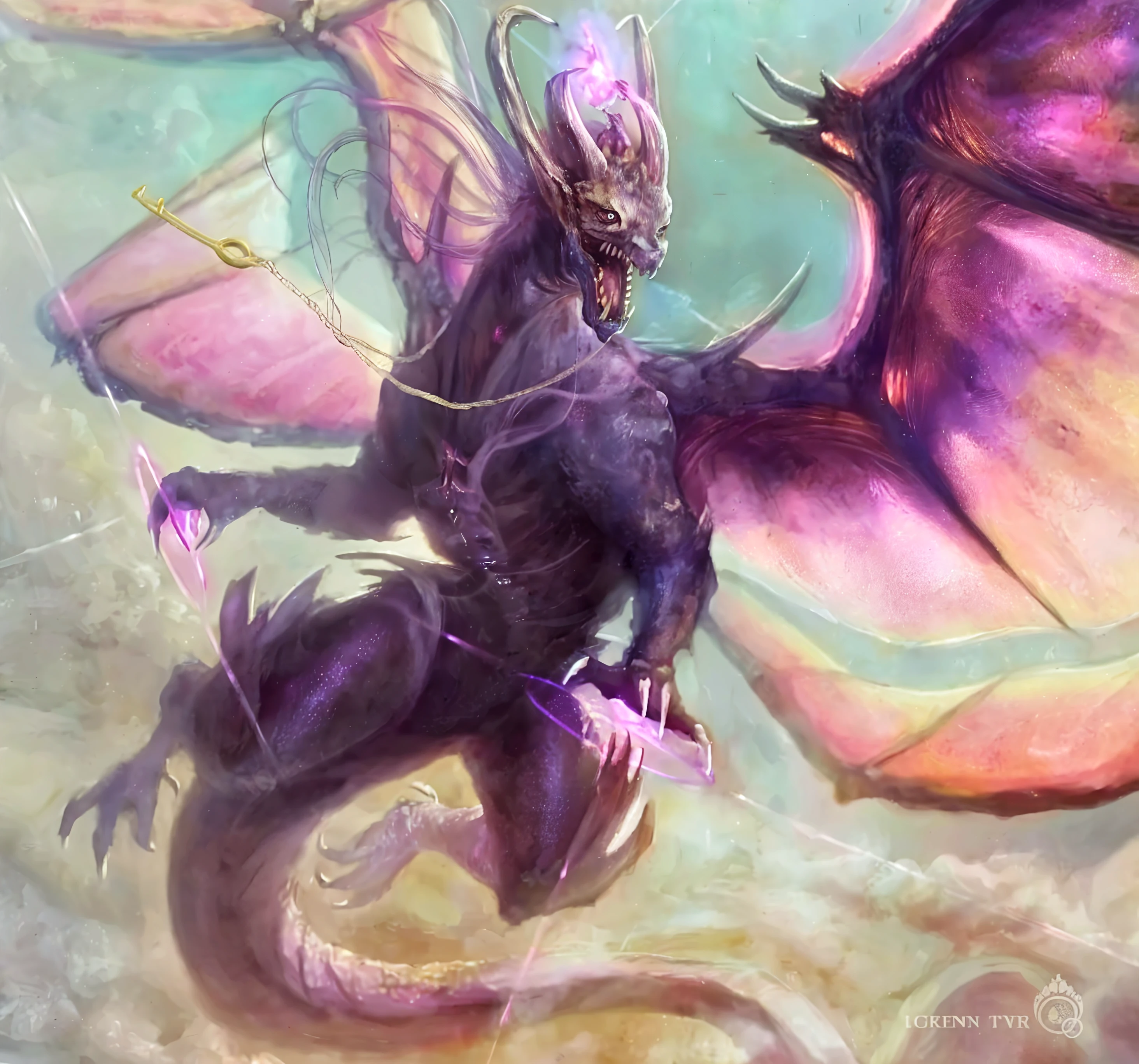 Tall and muscular furry dragon, wings, bright black scales, in purple thong, Powerful embossed body, young, sexy leg curves, belly white, Stands tall, tentacles everywhere, trapped in tentacles, tentacles grabbed him and held him, sexual, in the world of fantasy, against the background of grass, day. bulge in the perineum, Feels a lot of pain, screams in pain, in pain. captured by tentacles. Opened his mouth wide in pain.