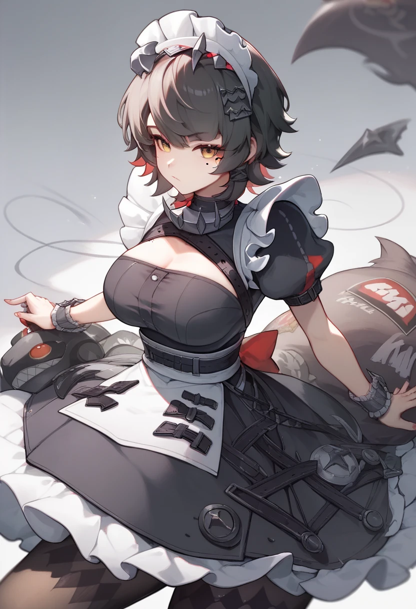 1 girl,Allen_Joe,maid_headskirt,Black_skirt,wrist_cuff,Fluffy_short_sleeve,mole_under_Eye,Big goals_Chest,Frilly_skirt,Black_Pantyhose,Ease_Chest
