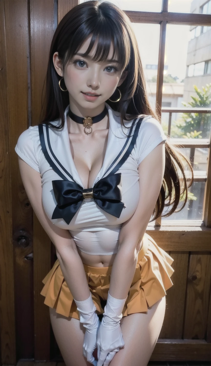 (32Ｋ)、Too big girl、18year old、One girl、embarassed face、(Very large breasts are visible:1.5)、(Colossal tits:1.1)、Pigtails with bangs、Detailed beautiful costumes、Shoot below the knee、Photograph the whole body、(Best aesthetic:1.3)、(Photorealsitic:1.5)、(The nipple is visible:1.41)、(Blushing cheeks:1.1)、(The nipple is visible:1.21)、(absurderes:1.32)、Ribbon with collar、wristbands、Cuffs、(Detailed very white lace underwear)、Shoot below the knee、(Best style)、Embarrassing pose、(Sagging is exposed:1.13)、Look here、Very fair-skinned、Ultra Mini Pleated Skirt、(toppless:1.1)、(side-tie panty)、String panties、(Golden rabbit ears:1.3)、A smile、is standing