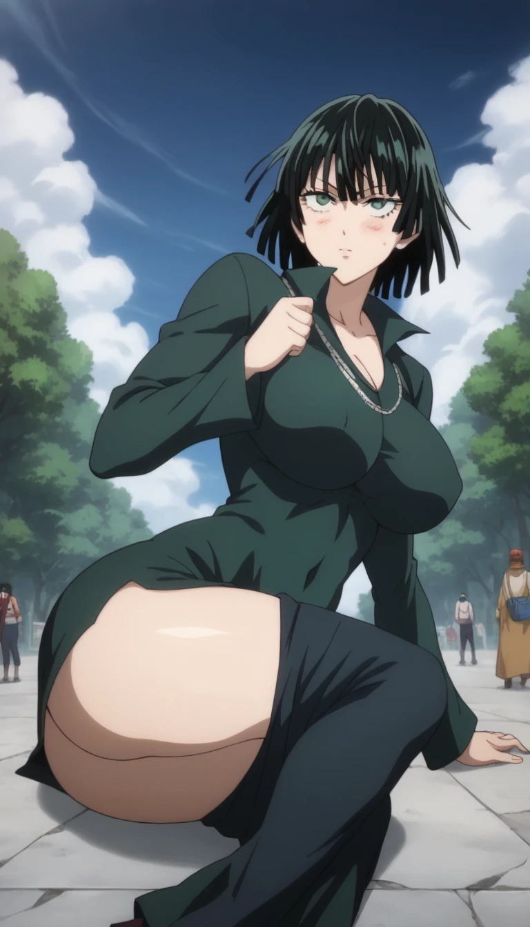 Prompt: (huge gigantic super mega hyper:1.1),(biggest round giant massive :1.1), (only one women) front view ,sexy poses, source_anime,masterpiece,best quality,highres,absurdres,official art,official style,source_anime,anime screencap,anime coloring,megami magazine,anime,animated,explicit, shiny skin,large breasts,  black hair , fubuki ,one punch man,blush, side, on side,   fubuki,