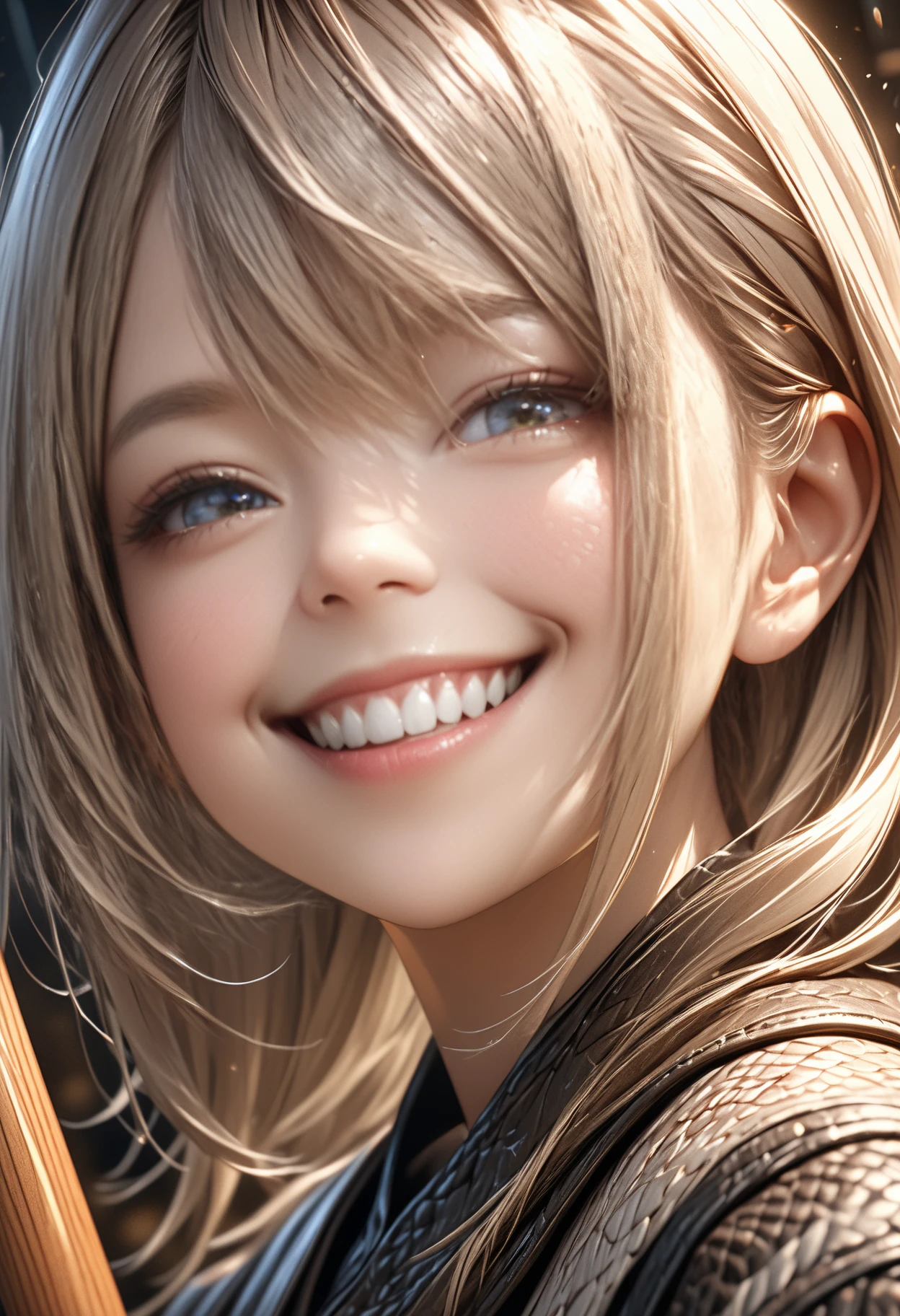 ultra-realism, 1 girl,  high definition , smile,  high definition , accurate, 最高quality,  Details , 高い Details ,  high definition model with hammer, 高quality, quality,  Very detailed,  textured skin,  Ultra High Definition, Double teeth,Character portrait, 4K,8k,