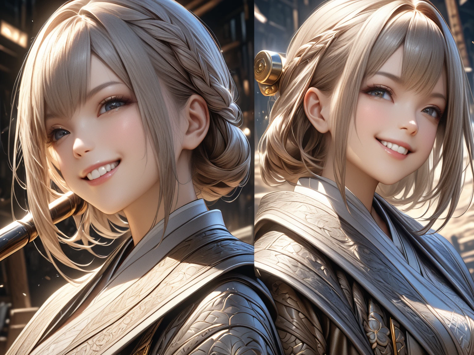 ultra-realism, 1 girl,  high definition , smile,  high definition , accurate, 最高quality,  Details , 高い Details ,  high definition model with hammer, 高quality, quality,  Very detailed,  textured skin,  Ultra High Definition, Character portrait