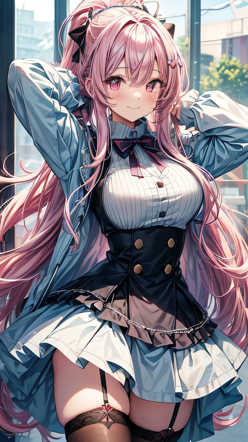 Masterpiece,Best Quality,(Super Detail),perfect writing, Highly detailed CG,Super detailed,(Highly detailed eyes,Very cute face,Highly detailed face:1.3),Beautiful Anime Girl,(Solo Girl),(Super huge boobs:1.0),(super huge breasts:1.0),(Sensual,Glamorous:1.3),(pink,very Long Hair,wave),(Big light purple eyes),Collared shirt,White shirt,Pleated skirt,lying on the bed,on back,school tight,pink pillow , pleated skirt, zettai ryouiki,high resolution,heart shaped pupils, plaid skirt, black stocking,claw pose,lie on bed,liying , full body , toe,full body seen,full-face blush,sexual climax,arms up,Young features,(Loli:1.4),Elementary school girls