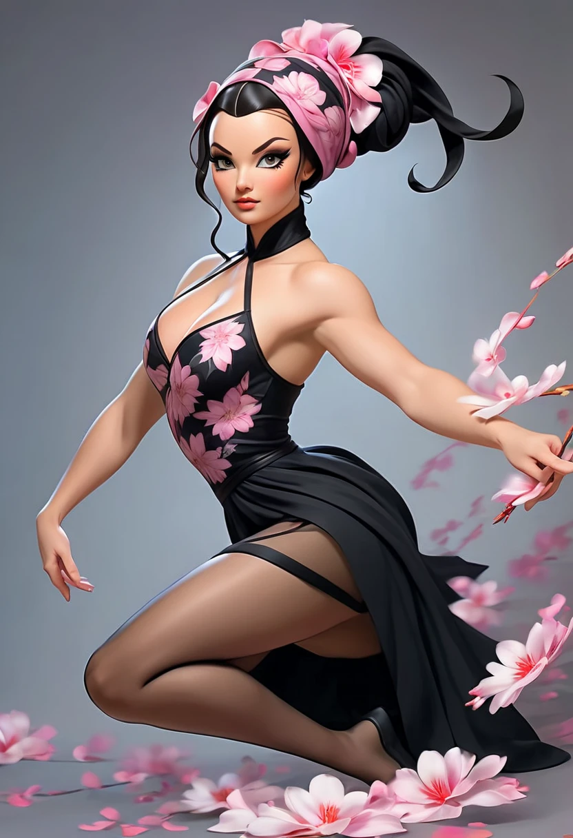 A beautiful ninja-balerina. dynamic sexy action pose. huge ass. throwing stars. wearing a pink and black floral pattern. ample bosom. The Medium Used To Depict This Artwork Is Oil Painting, Ensuring A High-Quality And Detailed Result. The Painting Style Is Realistic And Photorealistic, With Vivid Colors And Sharp Focus. The Overall Lighting Is Well-Balanced, Illuminating The Scene Beautifully. Classy sophisticated, fashionable, posh, modern high society women.
