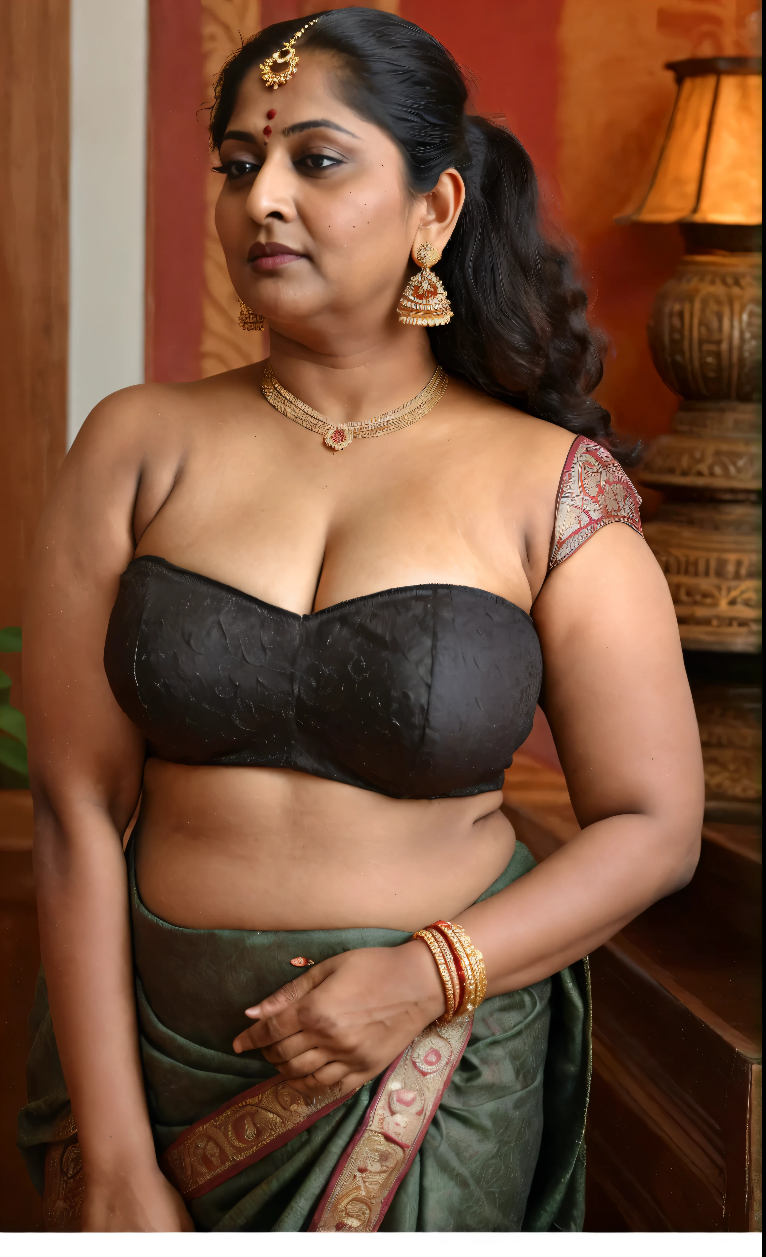 Foto RAW, photorealistic, true milf, mature wrinkles skin, tanlines, photography, full body shot, 70 years old Woman, nadhiya moidu, hot nadhiya mommy, master shot, perfect eyes, goddess like beauty, nadhiya momma, nadhiya amma, pierced eyes, perfect thick chubby mallu Desi aunty bhabhi, Wearing a Stanapatta, a chest-band.Saree model, model Photography, Indian saree shoot, Indian traditional wear advertising photography, traditional wear brand shoot, face of indian chubby milf actress Nadhiya or Nadia Moidu or Nadiya moidu, masterpiece, realistic, realism, incredible details, pleasure, photorealism, detailed skin, skin pores, high contrast, photorealistic Artstation 8k HD digital art trend of high definition and detailed realistic skin texture, ultra detail, realistic skin texture, armature, best quality, ultra high definition, (photorealistic:1.4),, high resolution, detail, raw photo, sweat, Re sharp, by Lee Jefferies Nikon D850 Film Stock Photo 4 Kodak Portra 400 Camera F1.6 Lens Rich Color Ultra Real Realistic Realistic Textures Dramatic Lighting Unreal Engine Trending at Art Station Cinestill 800,(pele altamente detalhada: 1.2), 8k UHD, DSLR, soft-lighting, alta qualidade, grain of film, Fujifilm XT3,she didn't like to wear blouse or bra, she is happy to wear only saree, she hates blouse or bra, detailed hairy armpits, hyper realistic skin, skin pores, sweat, veins on the body, skin texture, freckles 0.2, RAW photo, astounding details, professional fashion photography, photographed by master photographer, insane skin texture details, bulky figure, plus size Indian aunty, chubby Indian housewife, Indian desi Mature widow aunty, queen of seduction, tempting jiggly figure, appealing body language, she wants to alleviate his loneliness, she wants to be a sugarmommy, mature aged beauty, true mature goddess, visible few wrinkles stretchmarks, few tanlines in her face, She is the mother of four sons,