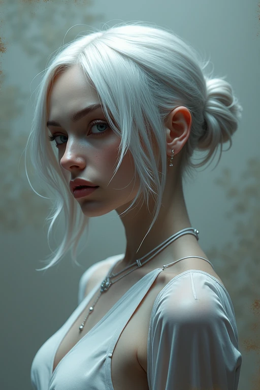 (whole body:1.3)(extremely intricate:1.3), (photorealistic:1.4), Ukrainian Supermodel, hyper-detailed wet sheer outfit, (sensual pose), (lewd face), sexy lips, waifu, oppai, beautiful, cute, pretty, perfectly proportion body, perfect framing, sharp gray eyes, supermodel face, detailed face, pale white skin, [[freckles skin]], (((white wavy hair))), cover art, moody,  zoom out, depth of field, art station, (luminism), (((cinematic lighting))), orange and teal, soft light, [summer weather: sunset weather:2.5] 4k resolution, octane render,