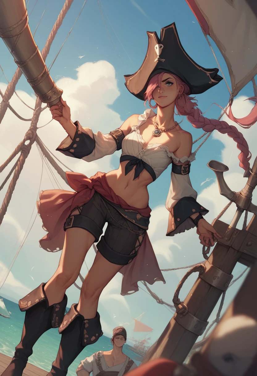 une femme sur un bateau pirate