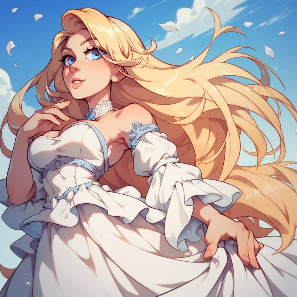 A woman in an elegant dress at a fancy party