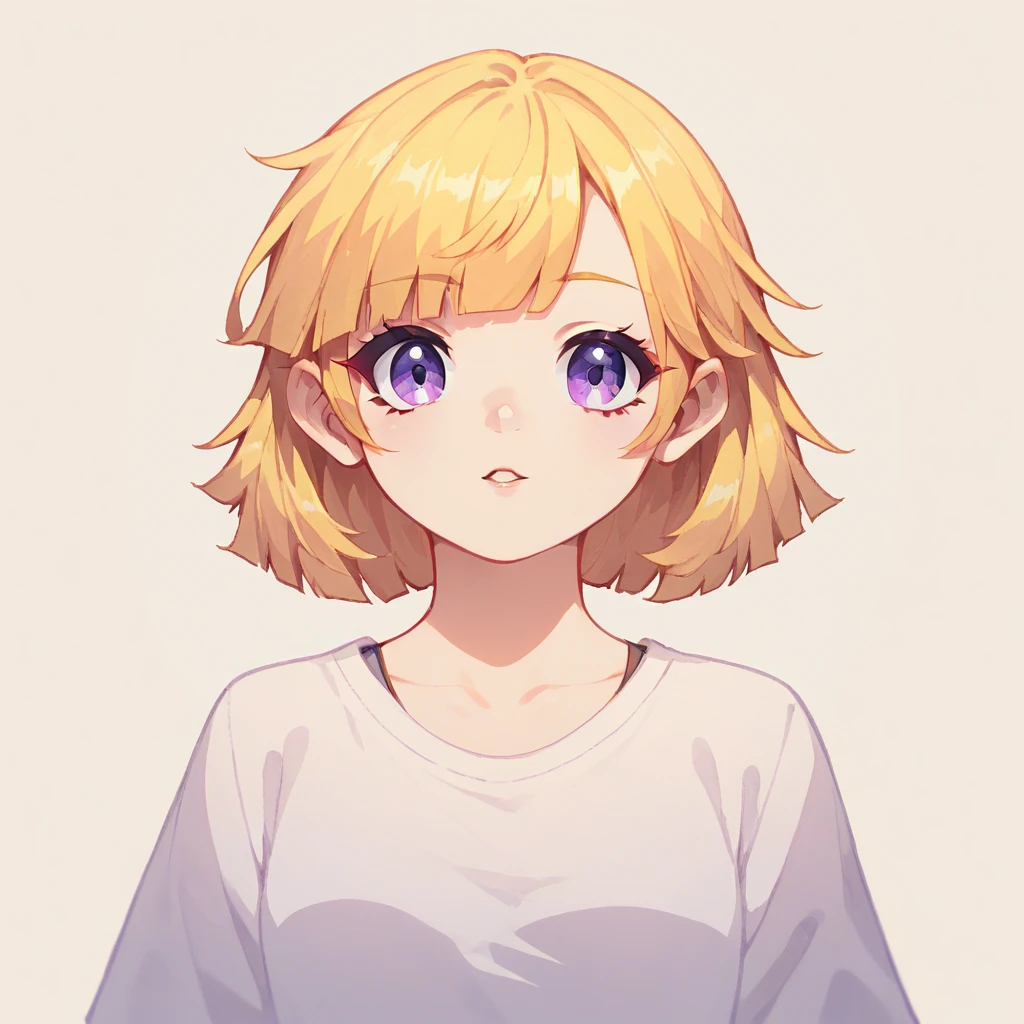 ((Highest Quality))), (Simple background), Solo, 1girl, Purple Eyes, Blonde Hair, Bangs, Bangs, 