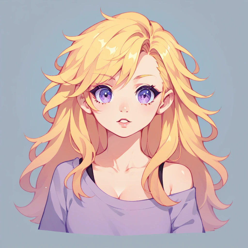 ((Highest Quality))), (Simple background), Solo, 1girl, Purple Eyes, Blonde Hair, Long Hair, 