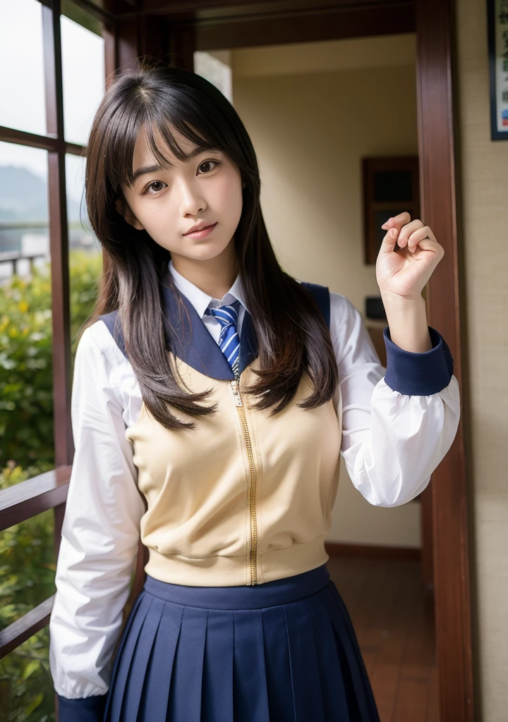 1 young girl, very detailed CG 統合 8k 壁紙, very detailed, High resolution raw color photos, professional photography, realistic portrait, cinematic light, bangs, (High School Uniform, pleated mini skirt:1.3), School, classroom,(highest quality:1.0), (realistic:1.0), (8K, RAW photo:1.1), (8k非常にbecome familiar withなCGユニットの壁紙), (highest quality), (best illustrations), (best shadow), (become familiar with: 1.4), 3D, HDR (high dynamic range), ray tracing, NVIDIA RTX, super resolution, scattered below the surface, PBR texture, Post-processing, anisotropic filtering, Depth of written boundary, maximum sharpness and acutance, multilayer texture, Albedo and highlight mapping, surface shading, Accurate simulation of light-matter interactions, perfect proportions, octane rendering, 超realistic、Photographed with Canon EOS R5、50mm lens、f / 2.8