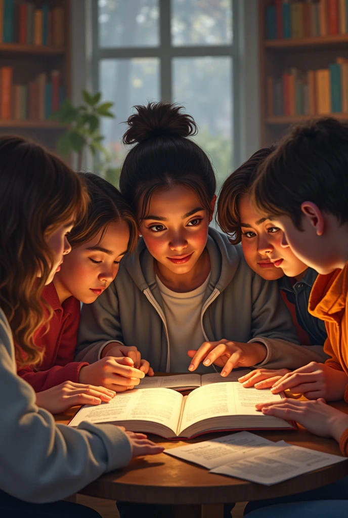 Creating an image of children with technology and books