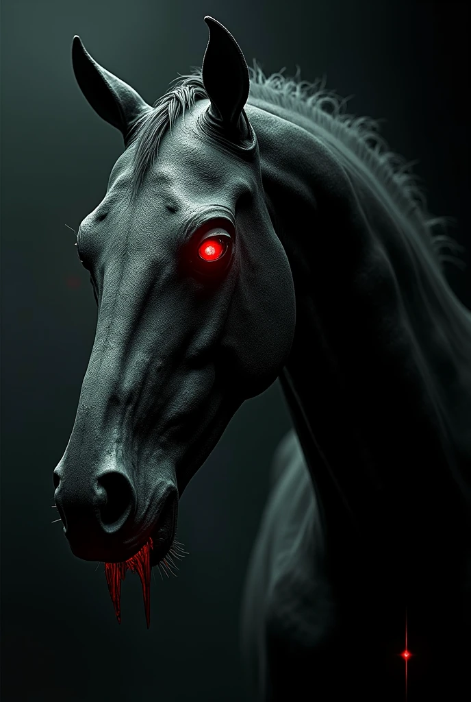 Face of a black demonic horse with red eyes, skeletal with an evil face ...