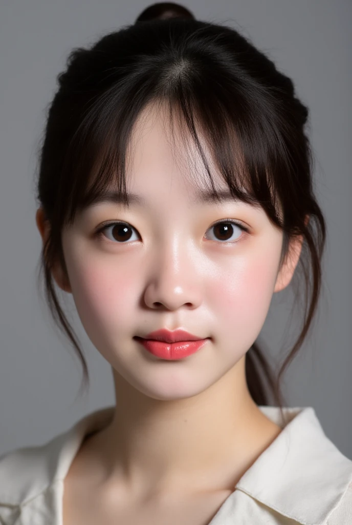 incredibly absurd, beautiful and cute 20-year-old Korean girl with a photorealistic face, showcasing top-quality craftsmanship. Her slender frame adorned with short, messy hair. The artwork high-resolution, allowing for ultra-detailed features to be captured flawlessly. The focus lies on the realistic pupils, showcasing depth and emotion. ((breasts out)) cute smile.