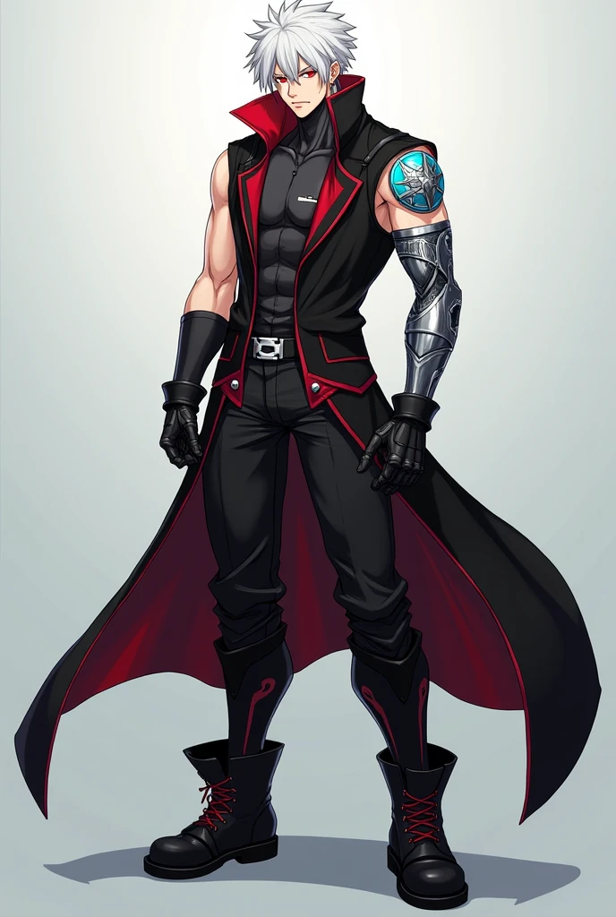 yone, solo, long hair, looking at viewer, gloves, 1boy, ponytail, white hair, grey hair, male focus, red hair, multicolored hair, streaked hair, clothing cutout, cleavage cutout, pectorals, <lora:Heartsleet_Yone-10:0.7>, (best quality), (masterpiece), full body,