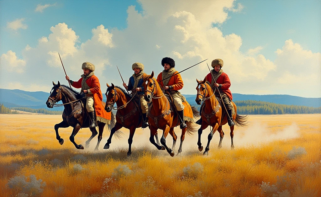 wall paintings，Two teams of soldiers wearing ancient Chinese armor，One team is on the hill, the other is surrounded by the other，The scene is magnificent