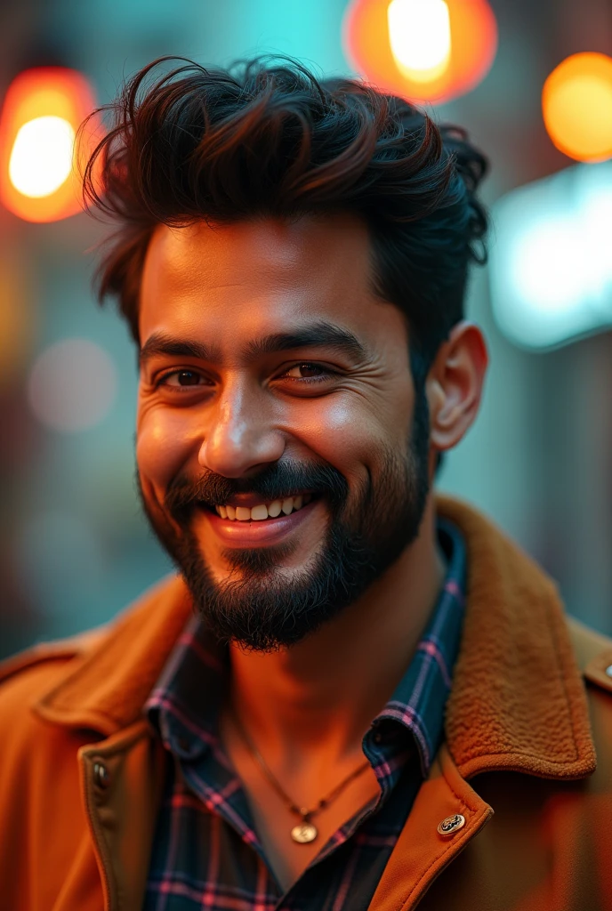 (actor vijay), a 1man with a beautiful detailed face, a charming smile, wearing trendy fashion, in a cheerful and positive mood, high quality detailed portrait, cinematic lighting, photorealistic, beautiful colors, vibrant
