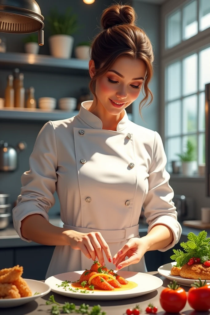 woman preparing food on table with apples and other products, in the kitchen, in the kitchen, Food stylist, Food style, John shouted, Stylized Food Photography, based on Lucia Peck, Cooking, on the kitchen table, image, usable, from Anna Haifish, illustration!, Ingredients on the table, dressed as a pastry chef